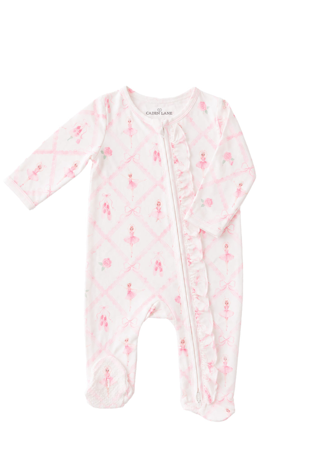 Caden Lane ballerina and roses pink print ruffle footie