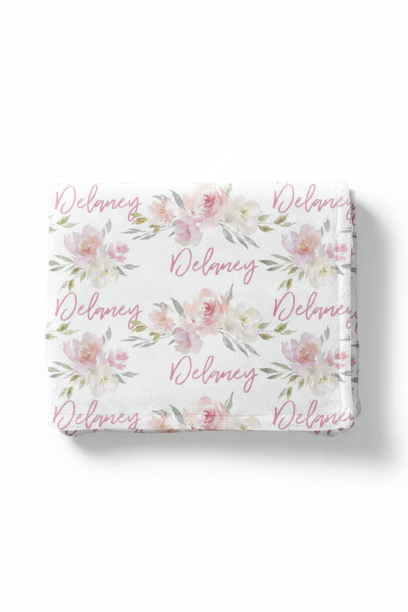 dusty blush floral personalized toddler blanket 