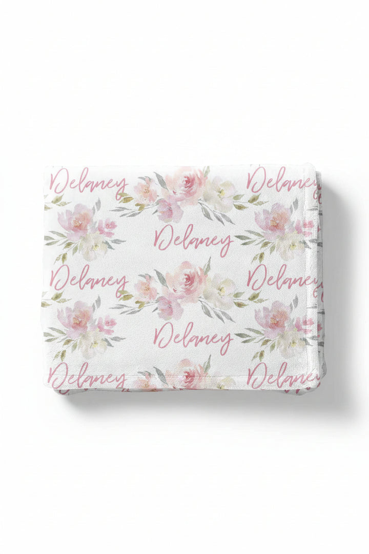 dusty blush floral personalized toddler blanket 