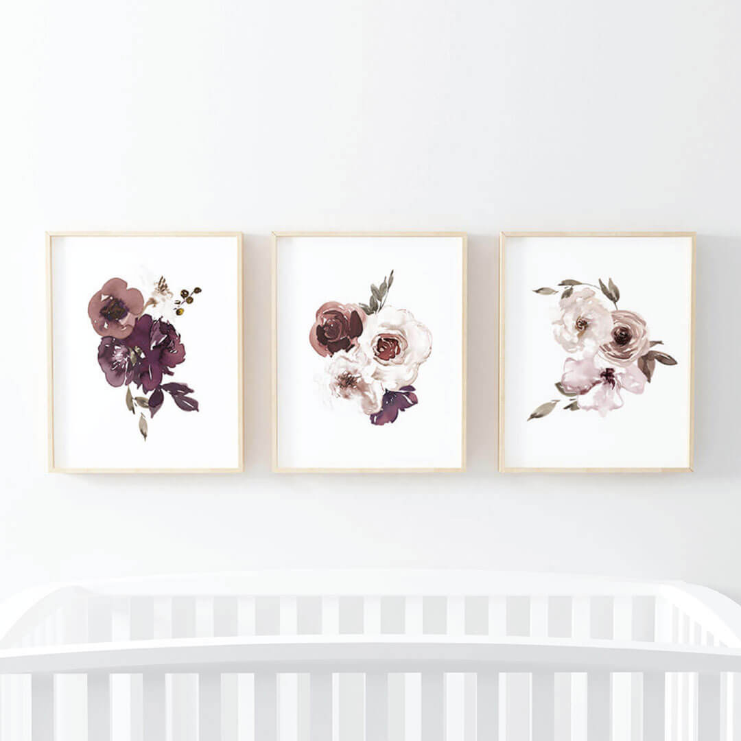 purple floral nursery art bundle