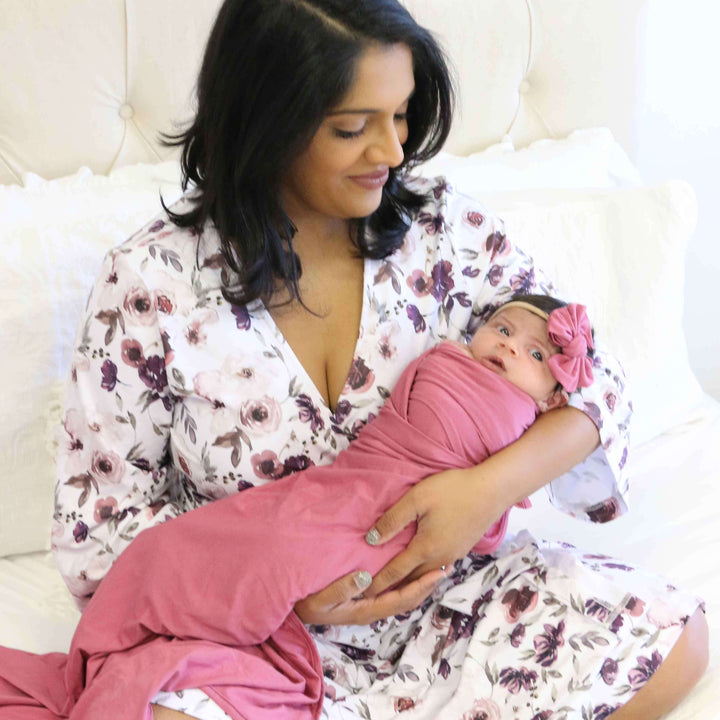 purple floral maternity robe