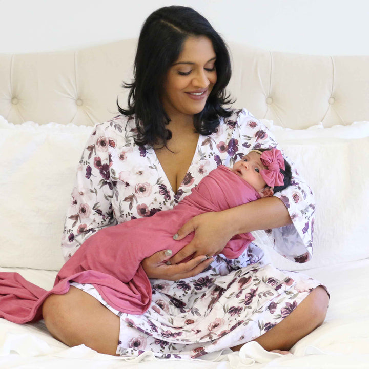 maternity robe purple floral
