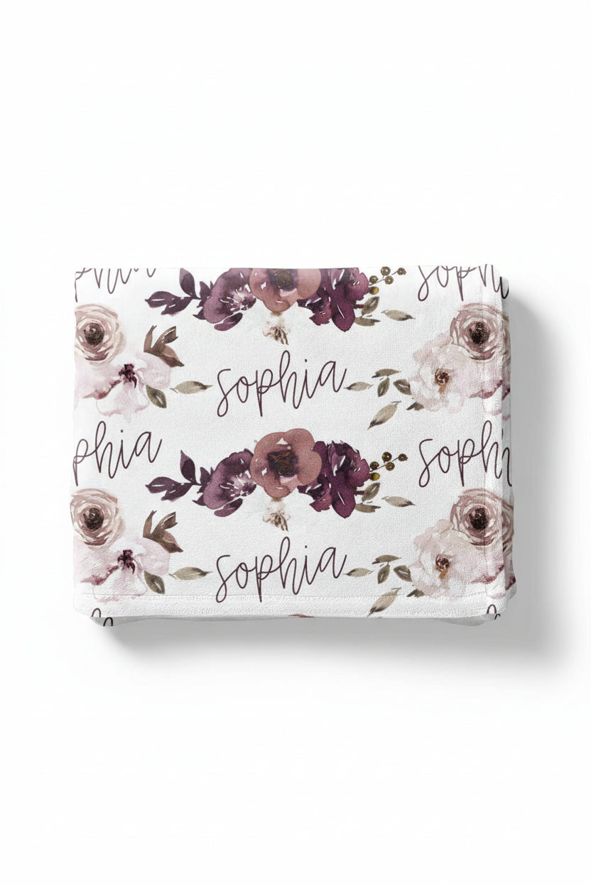 purple floral personalized toddler blanket 