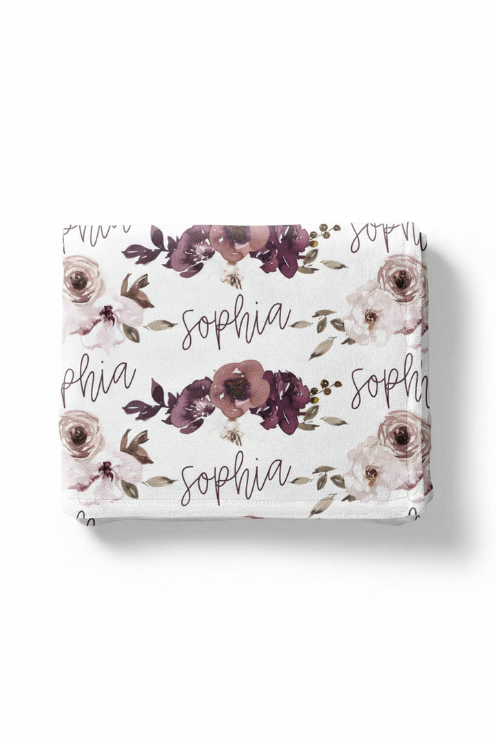 purple floral personalized toddler blanket 