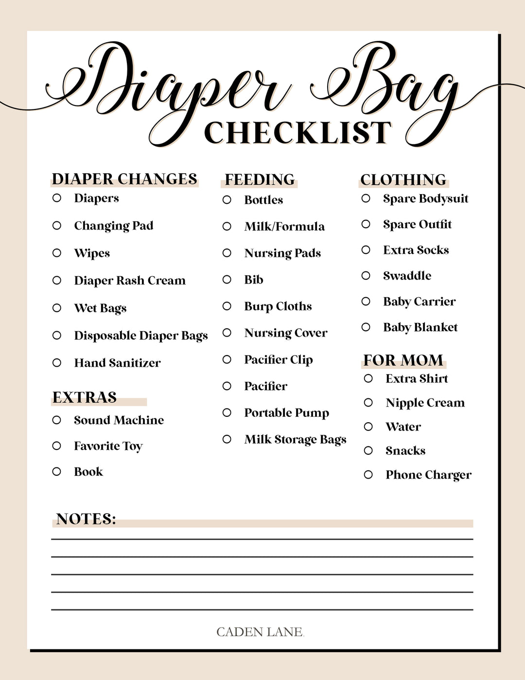 diaper bag checklist for moms 