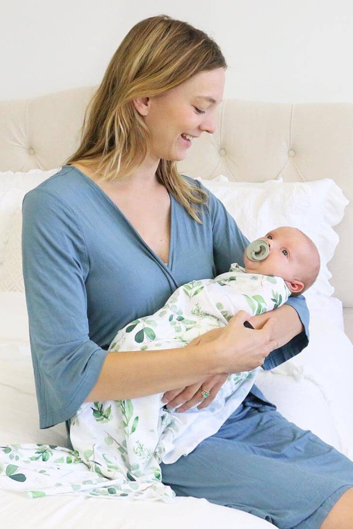 maternity robe solid dusty blue 