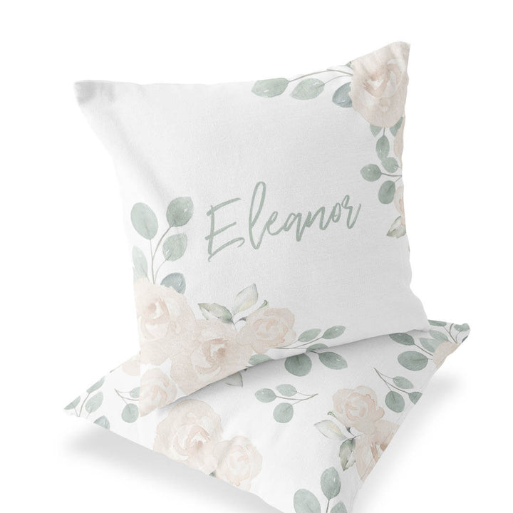 sage and ivory floral accent pillow 