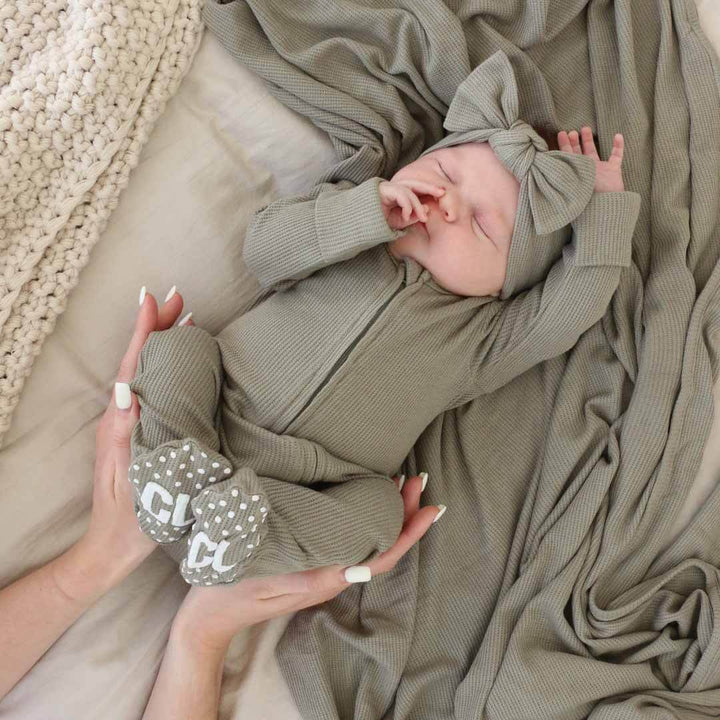 eucalyptus bamboo waffle footie for babies 
