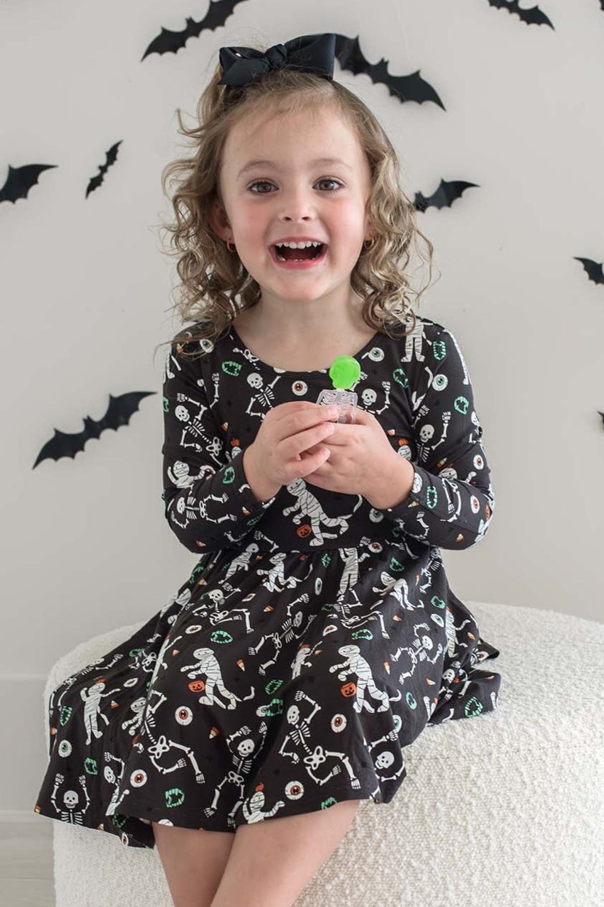 Girls' Glow-in-the-Dark Halloween Long Sleeve Twirl Dress | Eye Want Candy