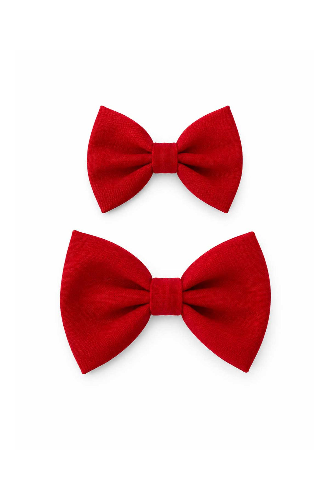 Two Lane & Leash Fire Hydrant dog bow ties in solid red, shown in small and large sizes on a white background