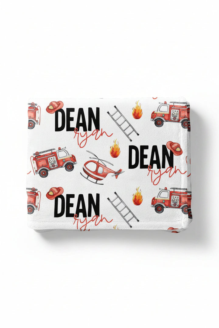 toddler blanket with firetrucks personalized 