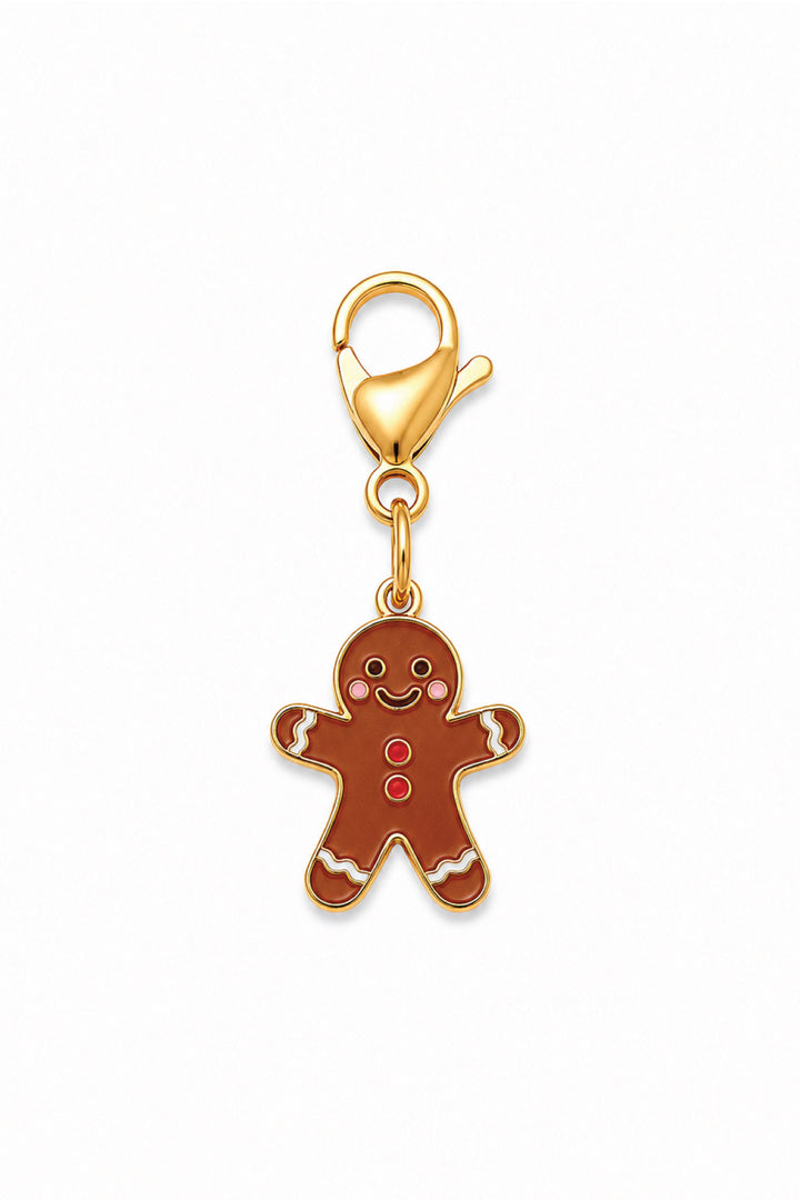 Lane & Leash gingerbread man charm collar accessory with gold ring with lobster clasp and enamel gingerbread man charm
