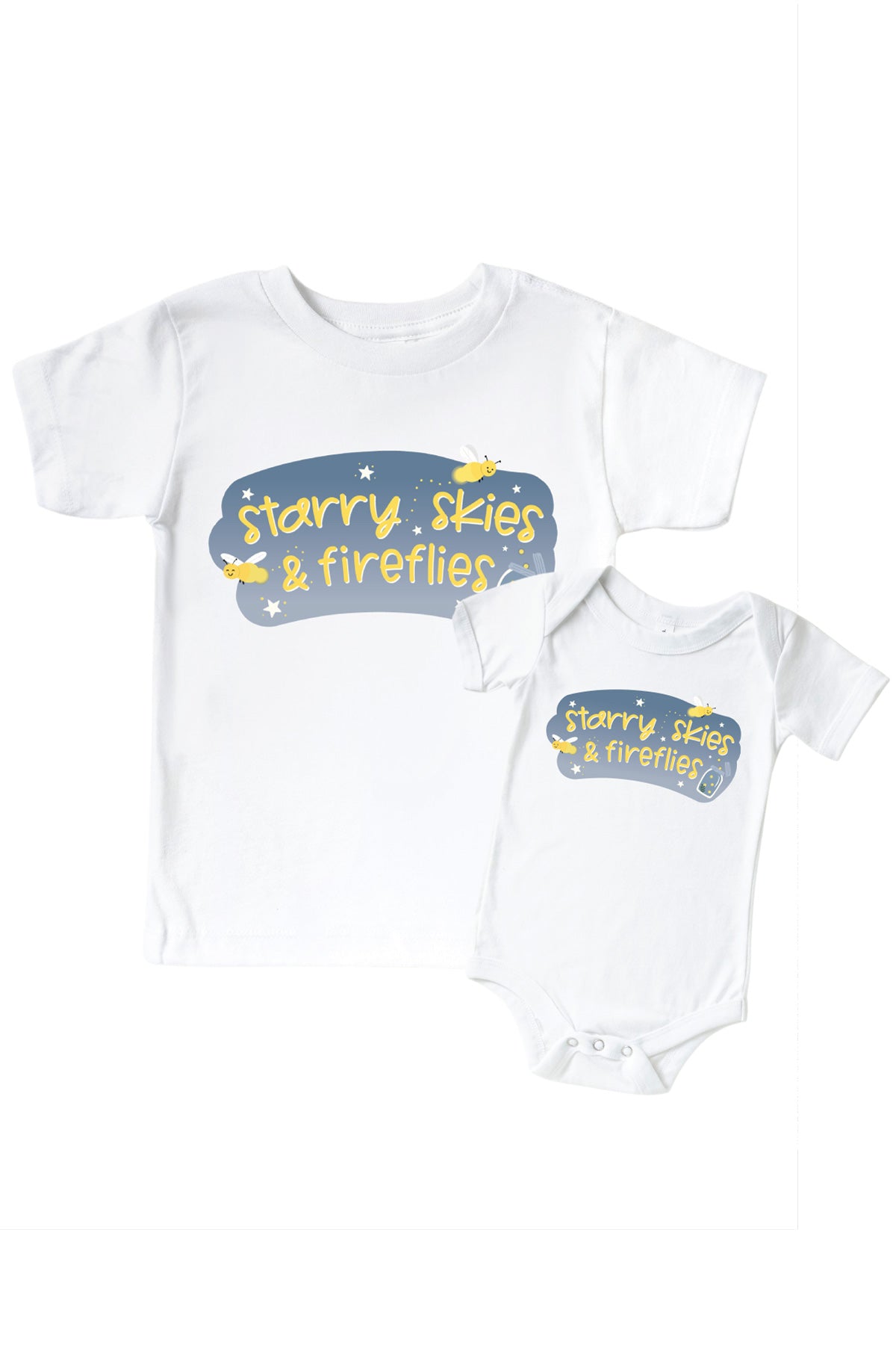 'Chasing Fireflies Starry Skies And Fireflies' Graphic Bodysuit or Kids' Tee | White