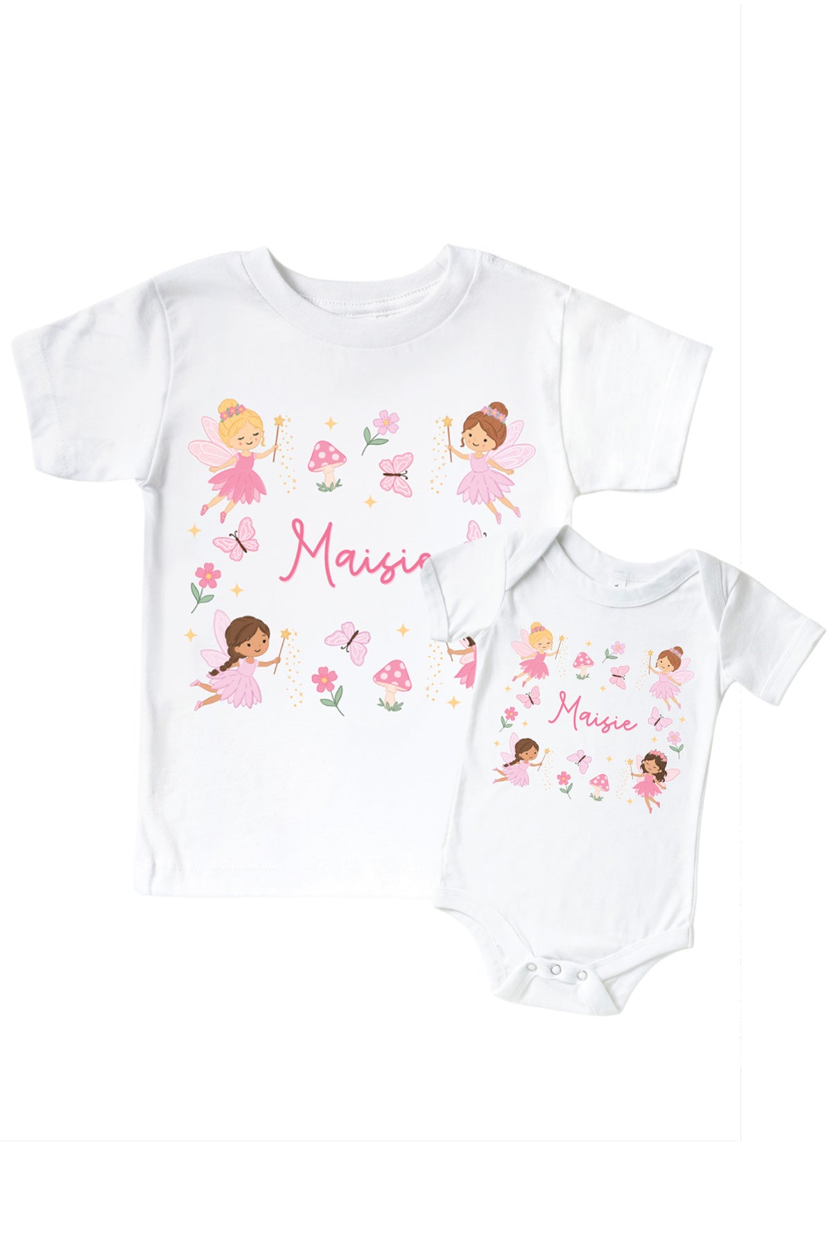 'Personalized Fairy Wishes' Graphic Bodysuit or Kids' Tee | White