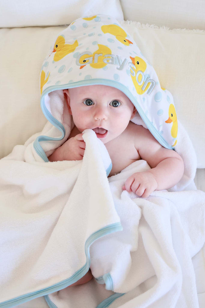 embroidered rubber duck hooded towel