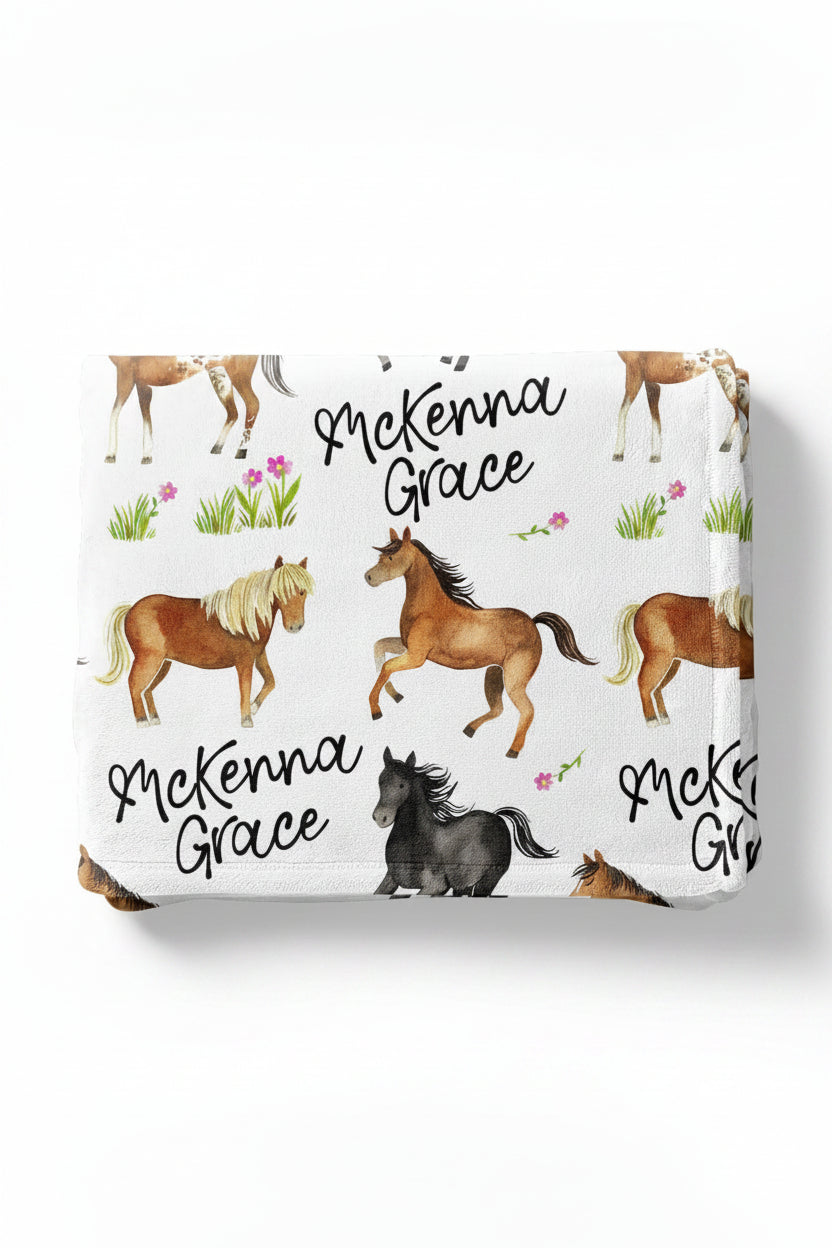 Happy Horses Personalized Toddler Blanket
