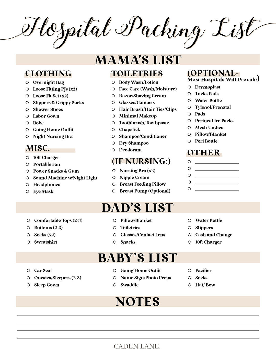 digital download hospital checklist