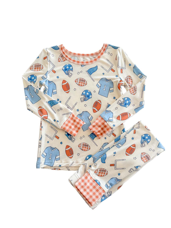 Caden Lane 'Huddles and Cuddles' blue two-piece football-print pajama set