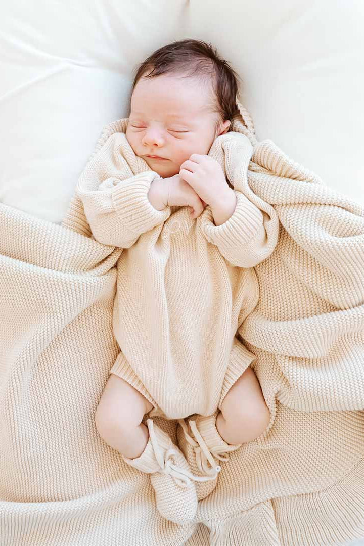 baby sweater romper personalized beige 