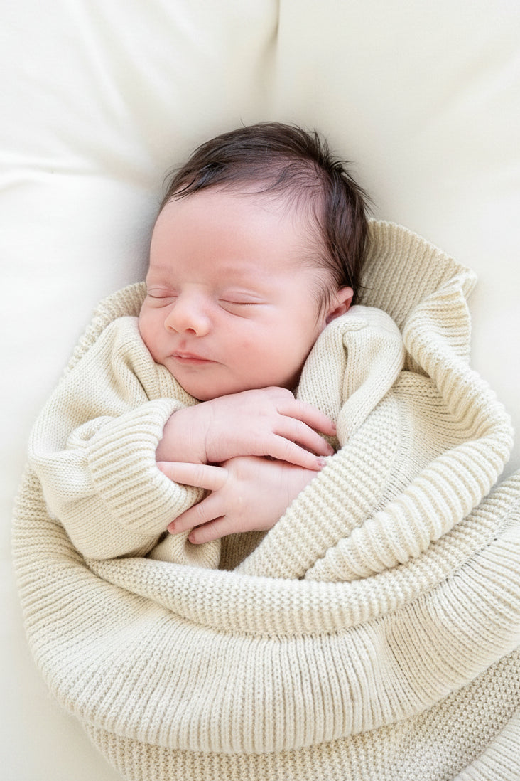 knit blanket with ruffle sand 