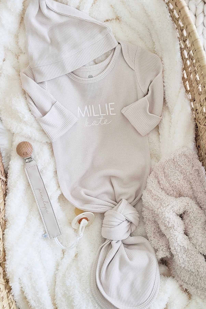 Personalized Bamboo Waffle Newborn Baby Knot Gown | Pastel Cutie