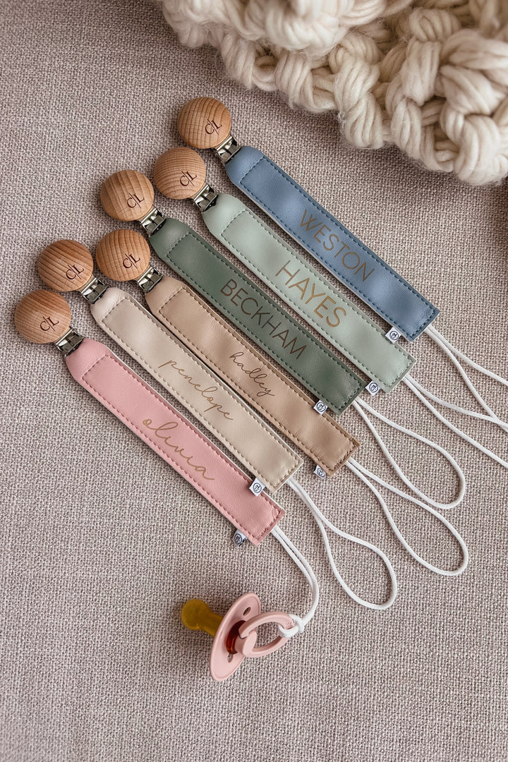 leather pacifier clips with name 
