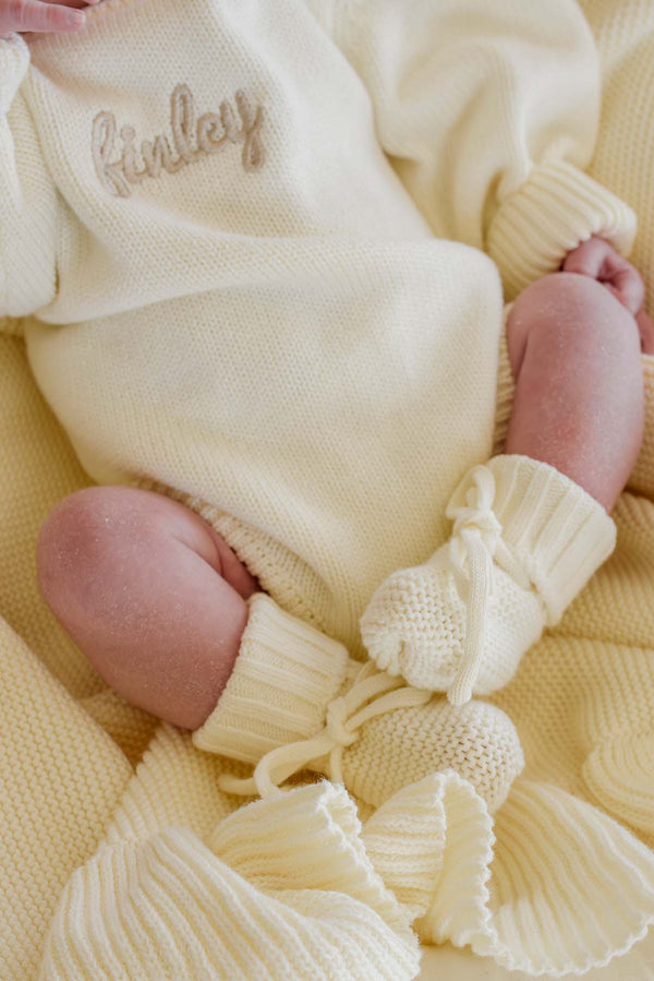 Embroidered Knit Sweater Bubble Romper, Ivory
