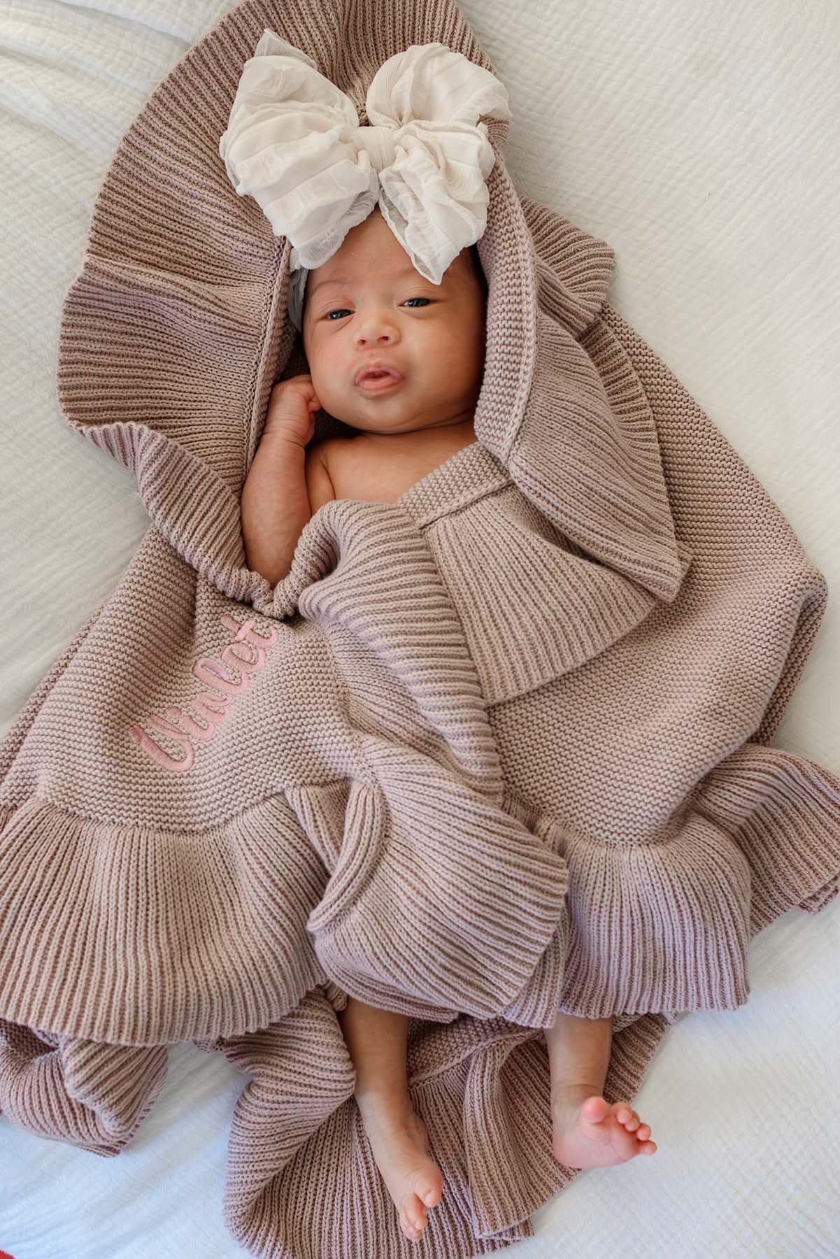 Embroidered Knit Blanket With Ruffle | Iris
