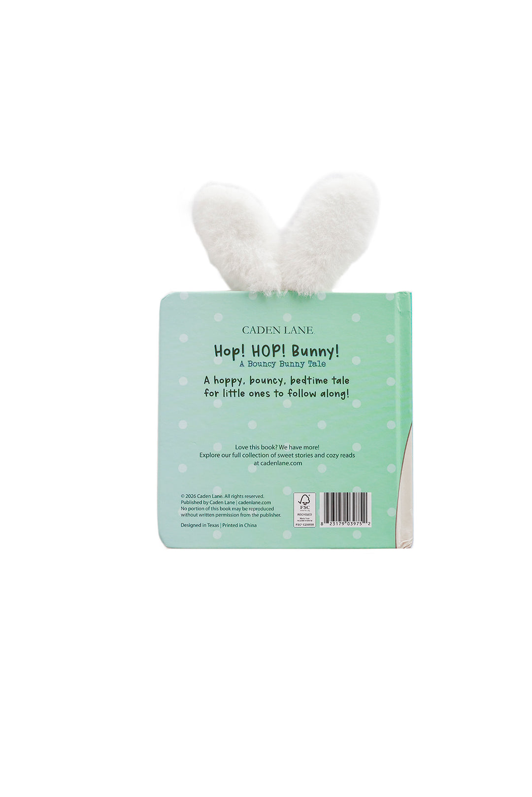 Hop HOP Bunny Cuddle Plush Friends Story Book Honey Bunny back cover on white background showing book description with 3D plush bunny ears