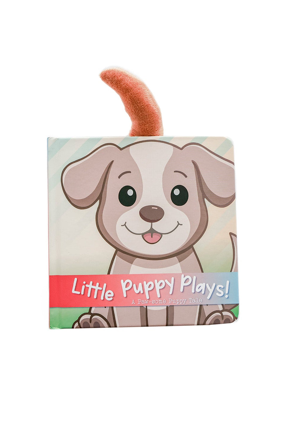 Little Puppy Plays Cuddle Plush Friends Story Book Parker Puppy front cover on white background featuring a cartoon puppy with 3D plush tail