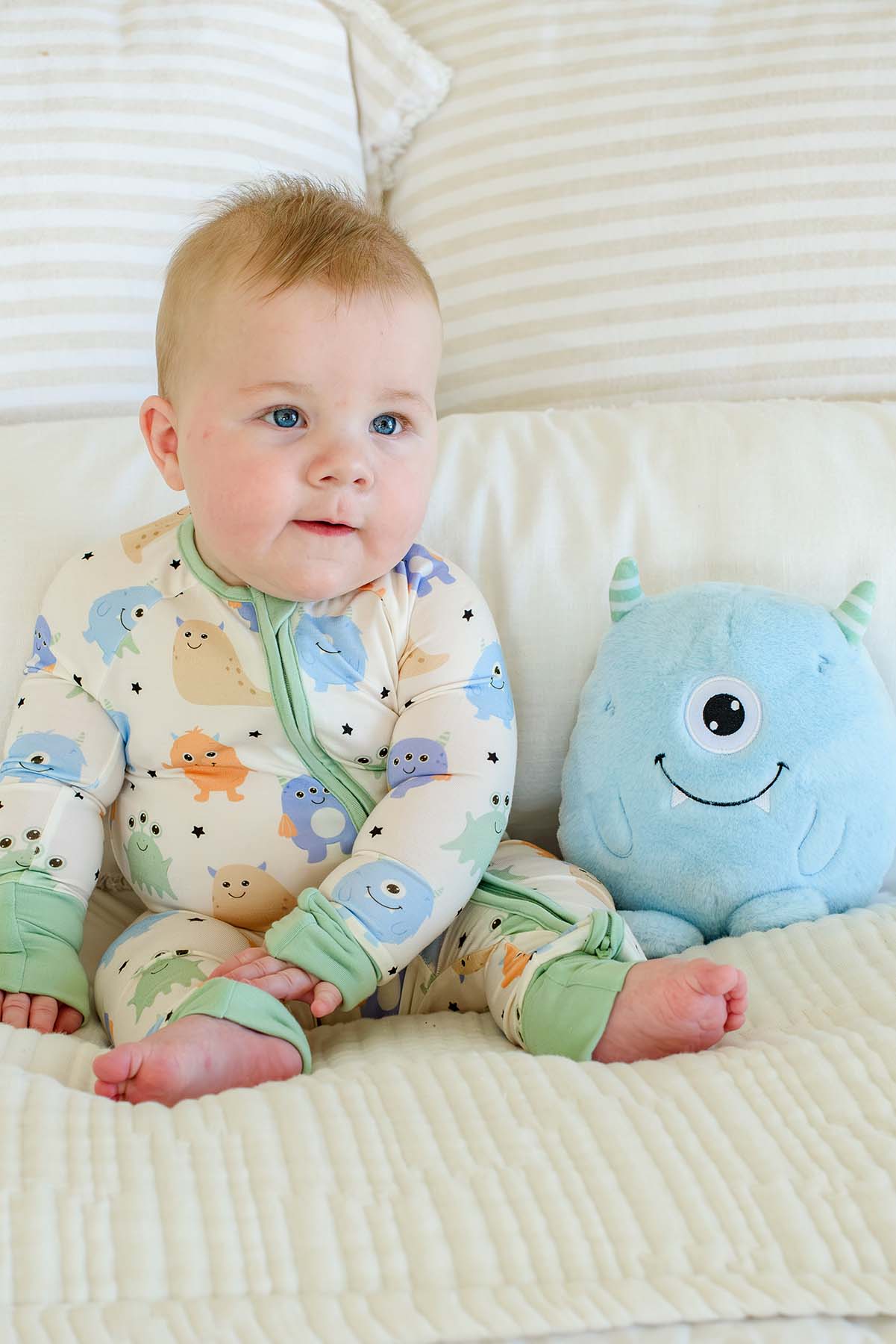 Bamboo Convertible Zipper Romper | Mini Monsters Blue