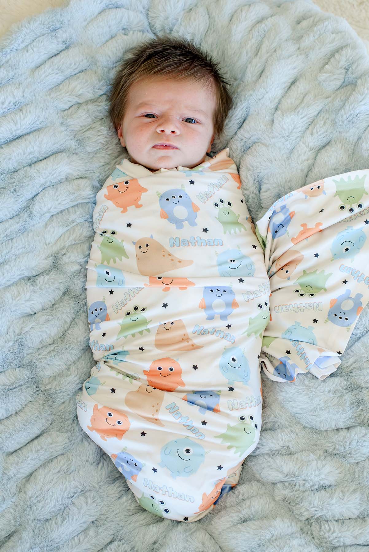 Personalized Swaddle |  Mini Monsters Blue