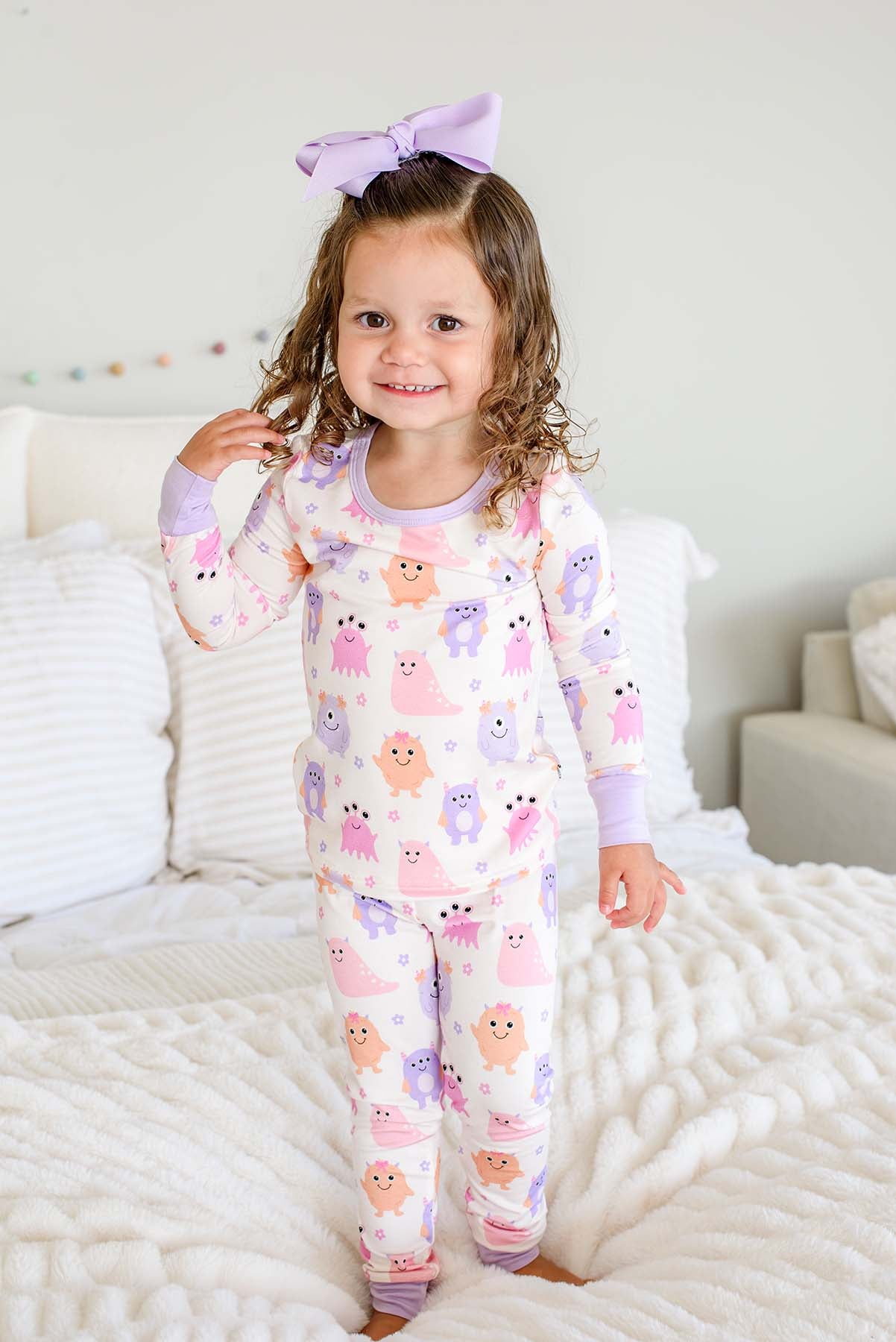 Two-Piece Bamboo Pajamas | Mini Monsters Pink