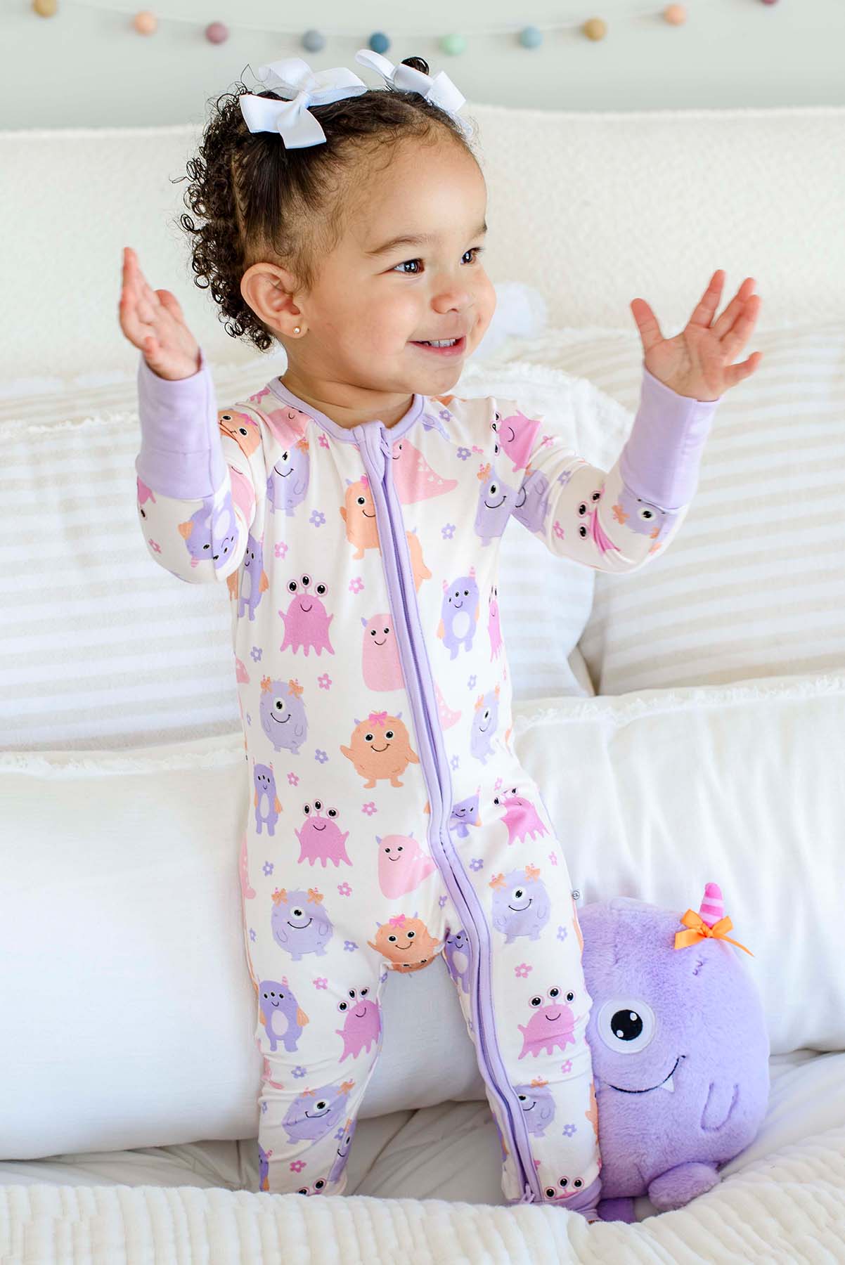 Bamboo Convertible Zipper Romper | Mini Monsters Pink
