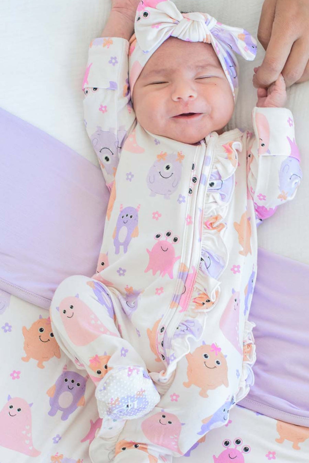 Zipper Ruffle Footie | Mini Monsters Pink
