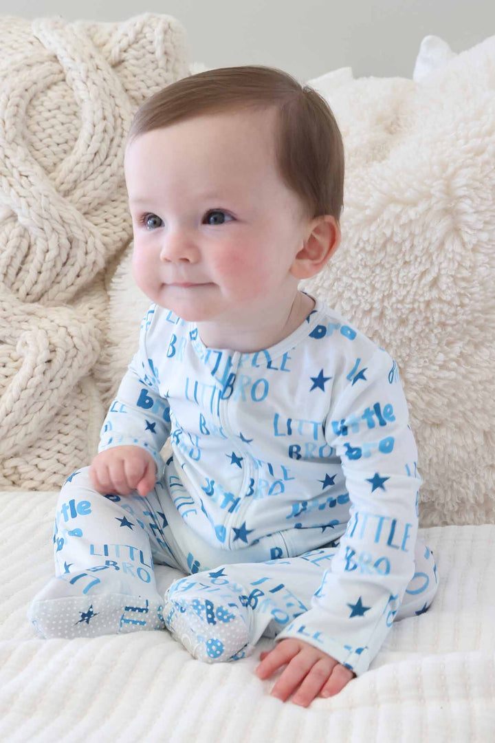 little bro bamboo zipper footie pajama with flip mitts and footies 