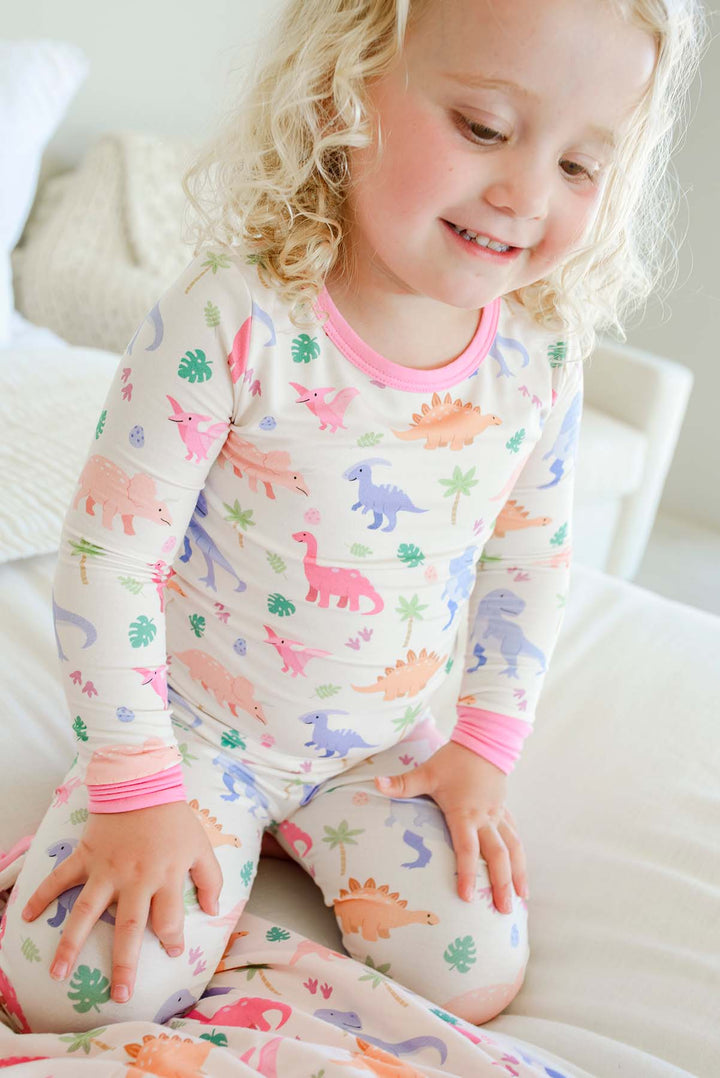girly dinosaur pajama set for girls 