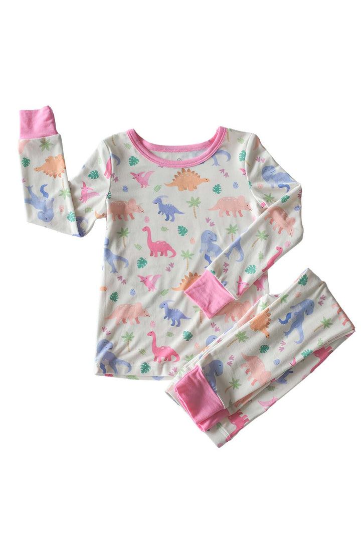 long sleeve and pant little fossil pink bamboo pajama set for girls 