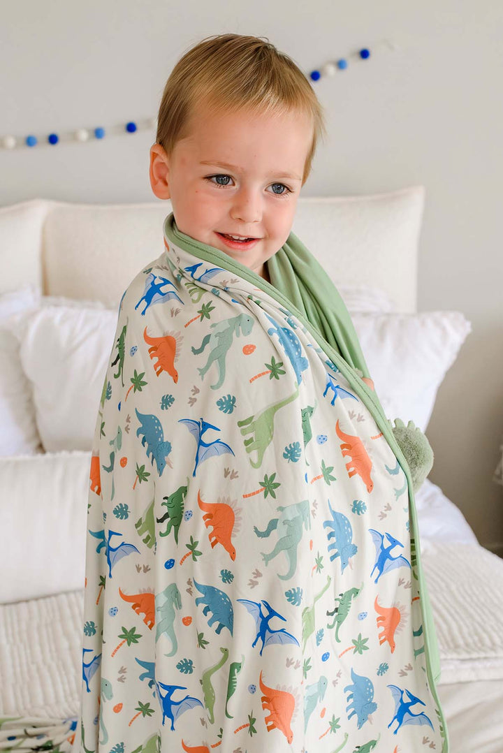neutral dinosaur bamboo blanket for boys 