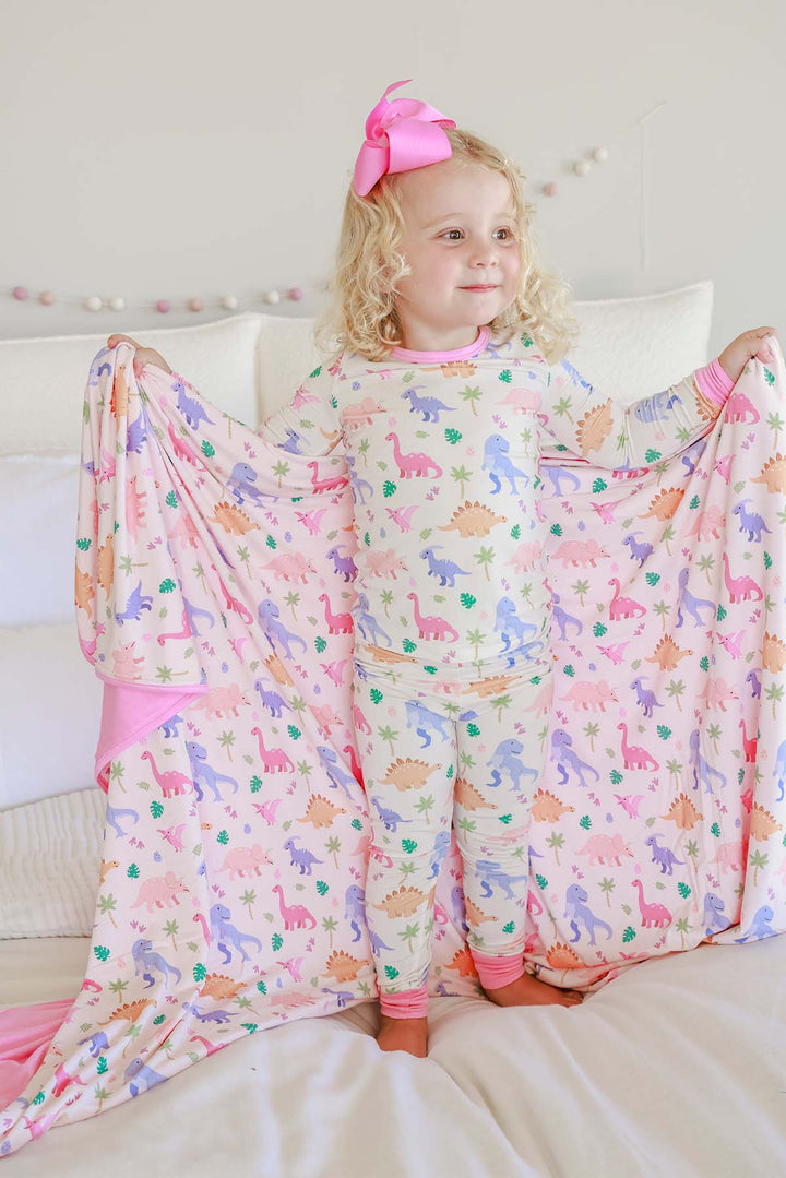 pink little fossil double sided bamboo blanket 