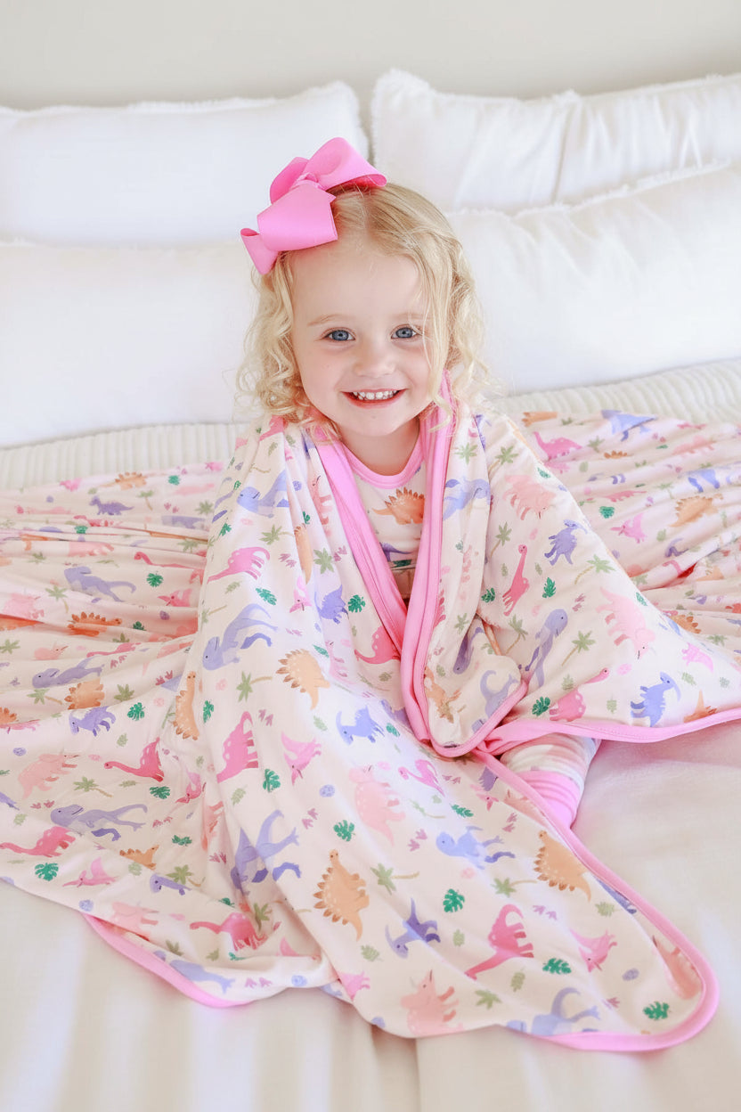 Double Sided Bamboo Blanket | Little Fossil Pink