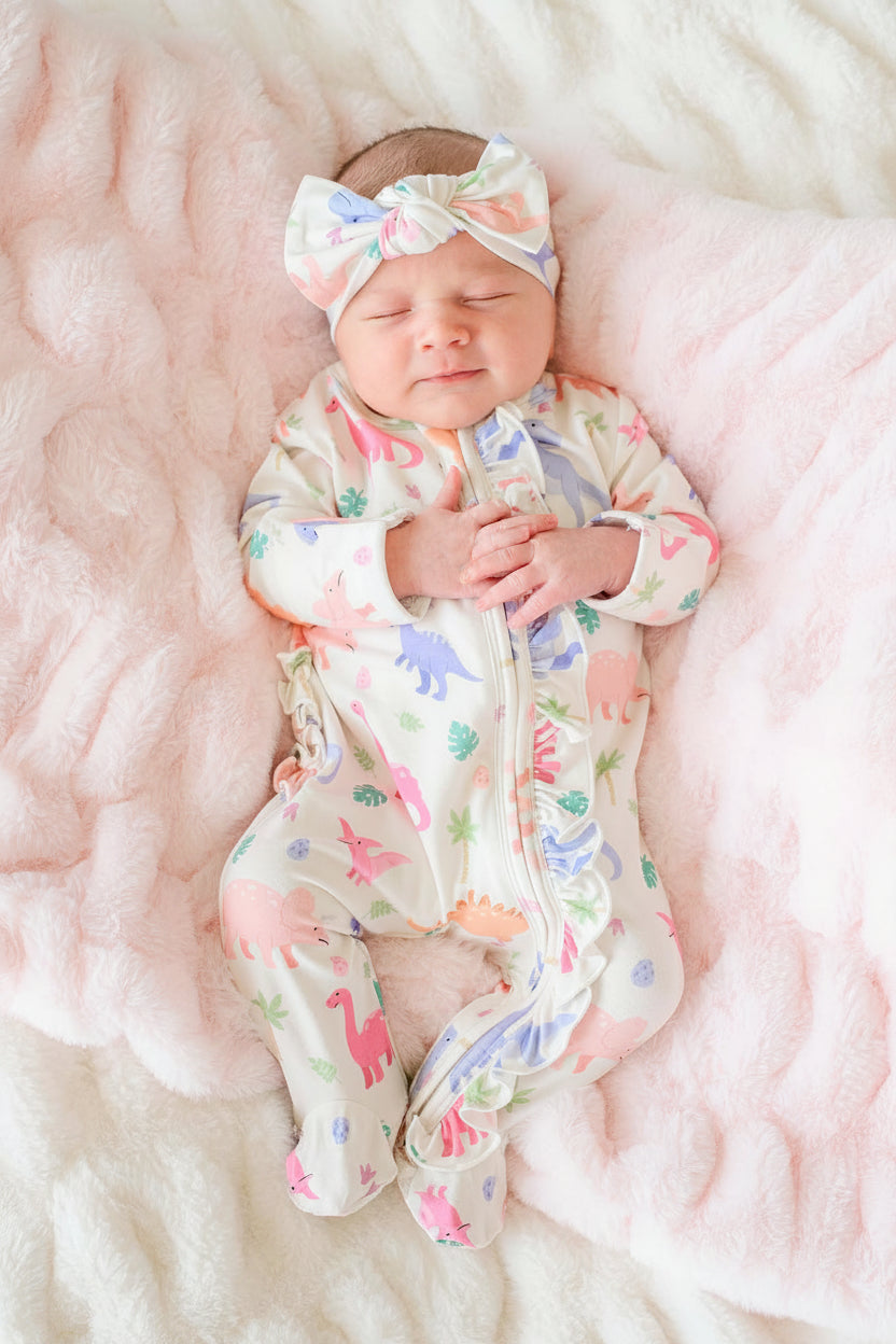 Ruffle Zipper Bamboo Footie | Little Fossil Pink