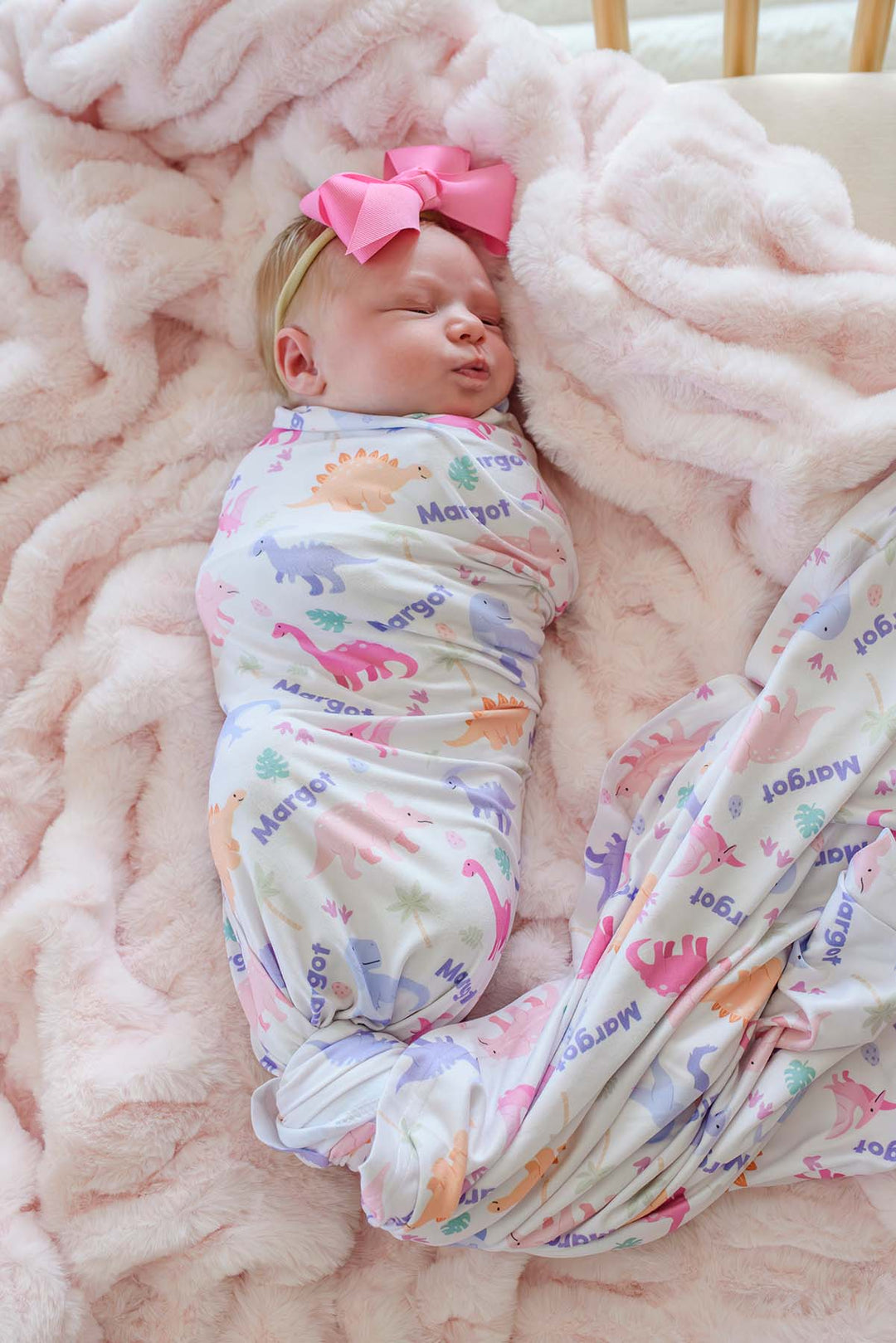 pastel dinosaur personalized swaddle  blanket for newborn girls 