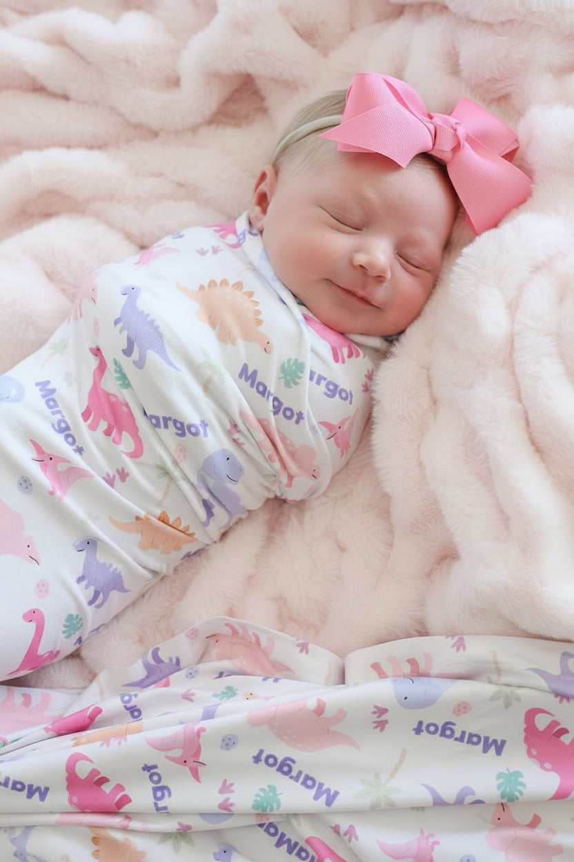 Personalized Swaddle Blanket | Little Fossil Pink