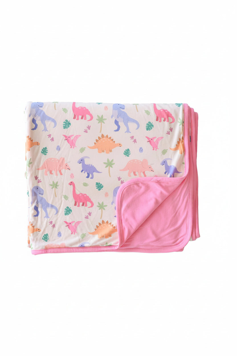 girly dinosaur double sided bamboo blanket 