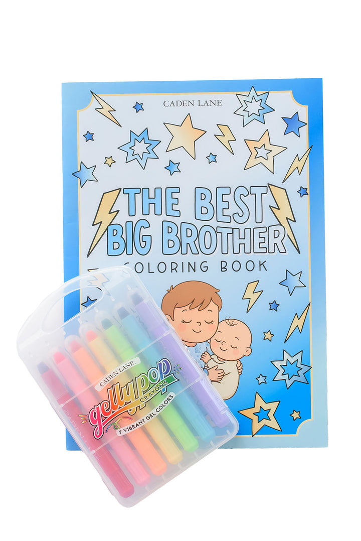 Caden Lane Best Big Brother coloring book bundled with a 7-count pack of Gellypop gel crayons.