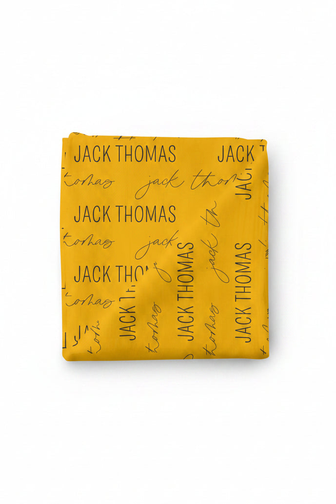 yellow and black personalized swaddle blanket 