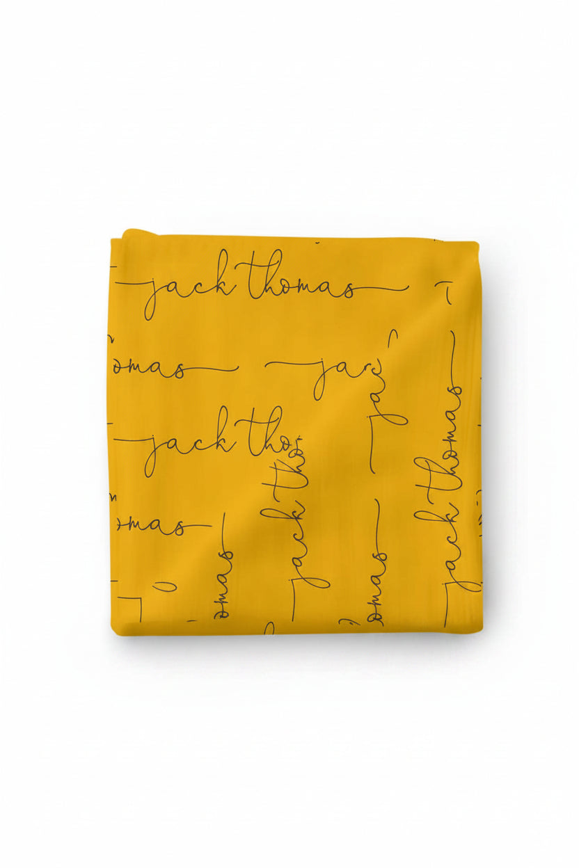 personalized black and yellow swaddle blanket for babies 