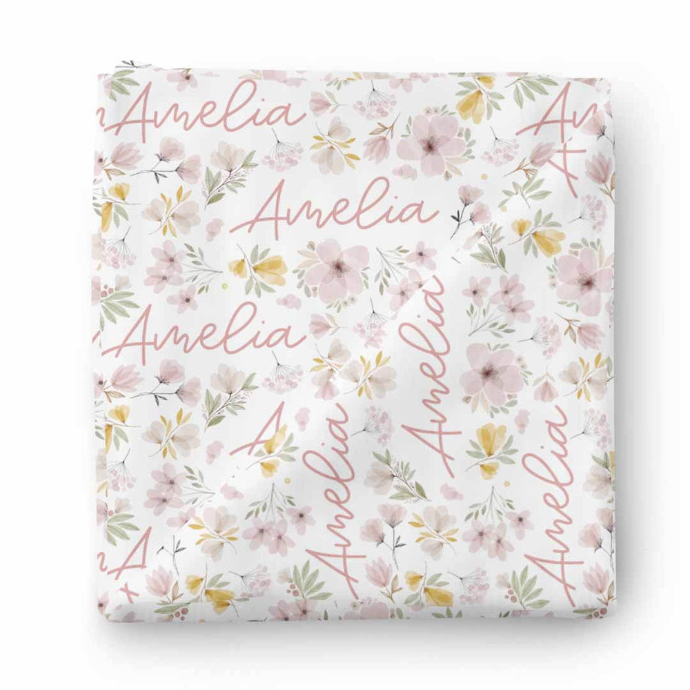purple and yellow floral personalized swaddle
