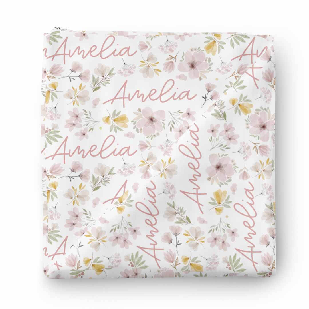 purple and yellow floral personalized swaddle